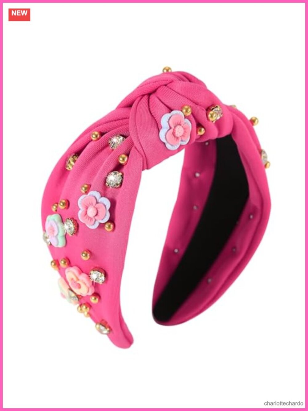 Knotted Headband Sparkly Beaded Crystal Floral Wide Top Knot Embellished